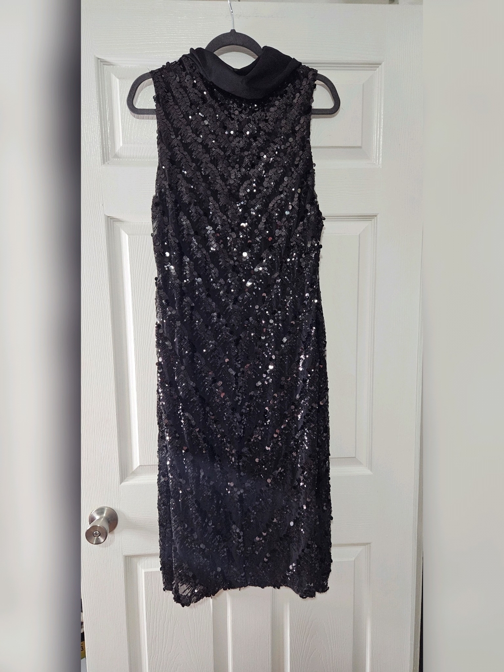 Premier Black Sequin Midi Dress with Cowl Neck Size 16